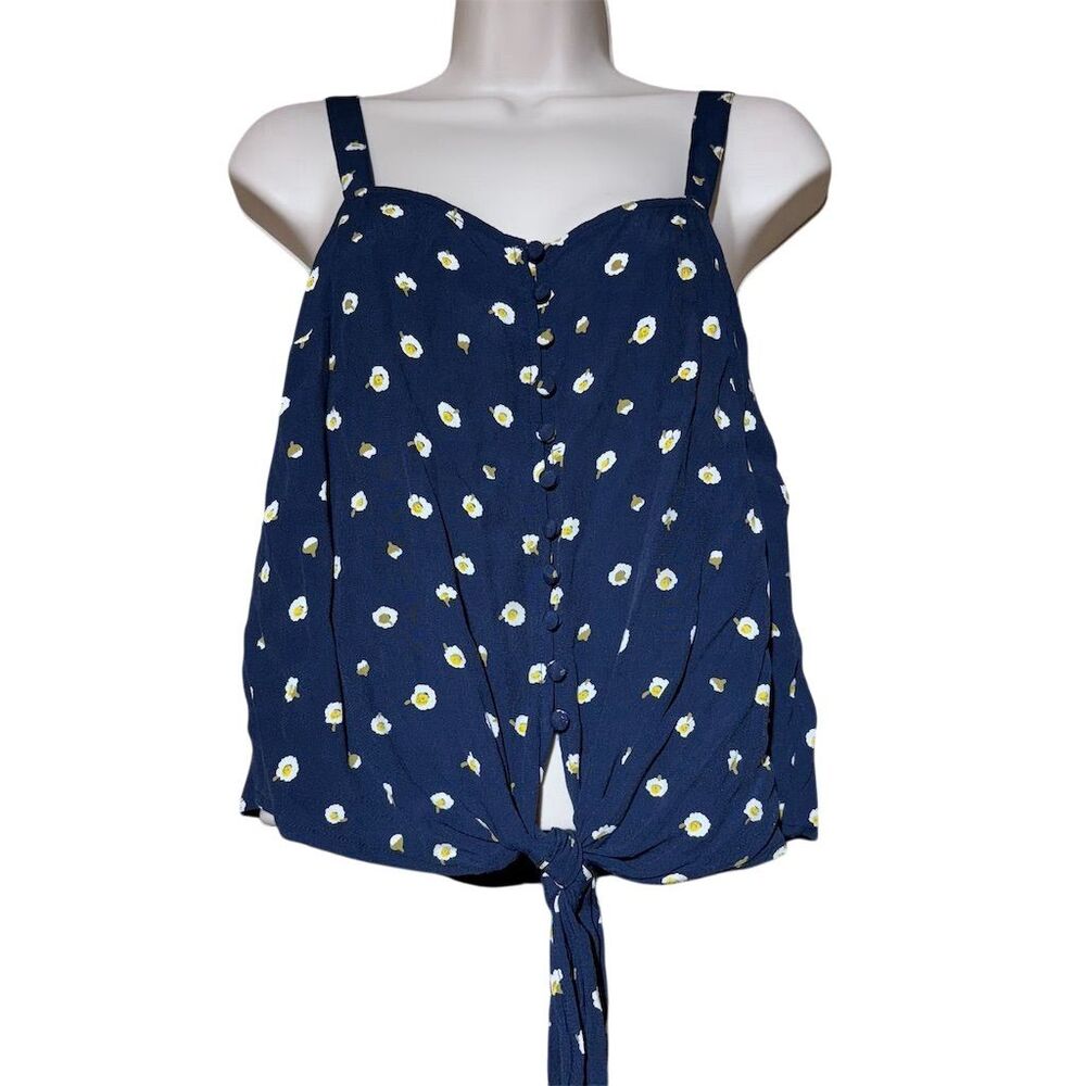 Madewell Women's M Blue Floral Button Tie Front Tank Top Sleeveless